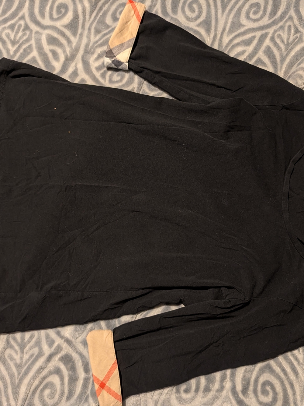 Burberry Black Long Sleeve Tee with Signature Check Cuff